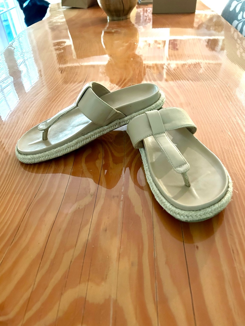 Joie Cream Leather Toe-Post Espadrille Sandals